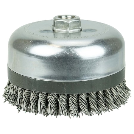 Weiler 6" Double Row Knot Wire Cup Banded .035" Steel Fill 5/8"-11 UNC Nut 12686